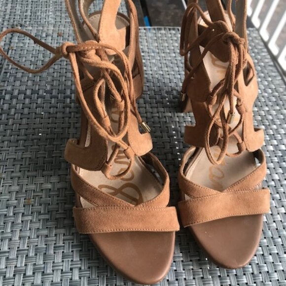 Sam Edelman Tan Suede Lace Up Heels, Size 8, 4" Heel, Great Cond. - Picture 2 of 5